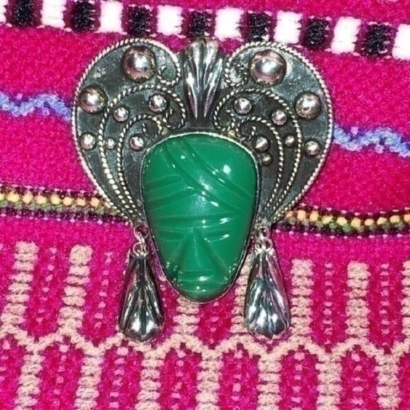 Vintage Taxco Sterling Silver Aztec or Mayan Warrior Tribal Mask Brooch - Picture 6 of 7